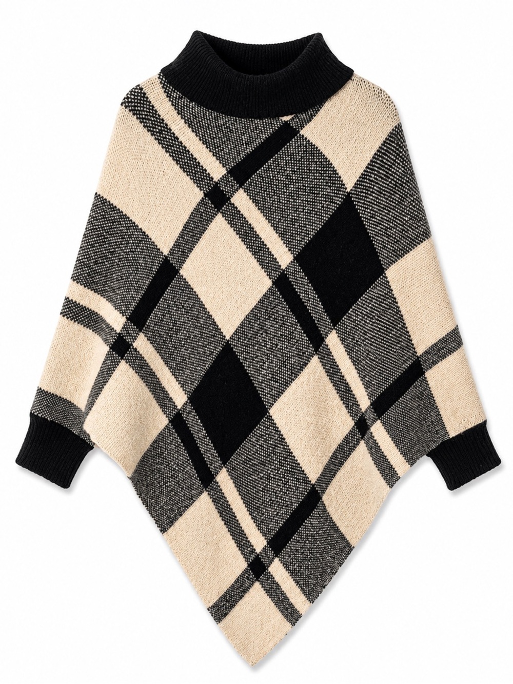 SHEIN Plaid Turtleneck Poncho Sweater | Size Medium | Excellent Condition